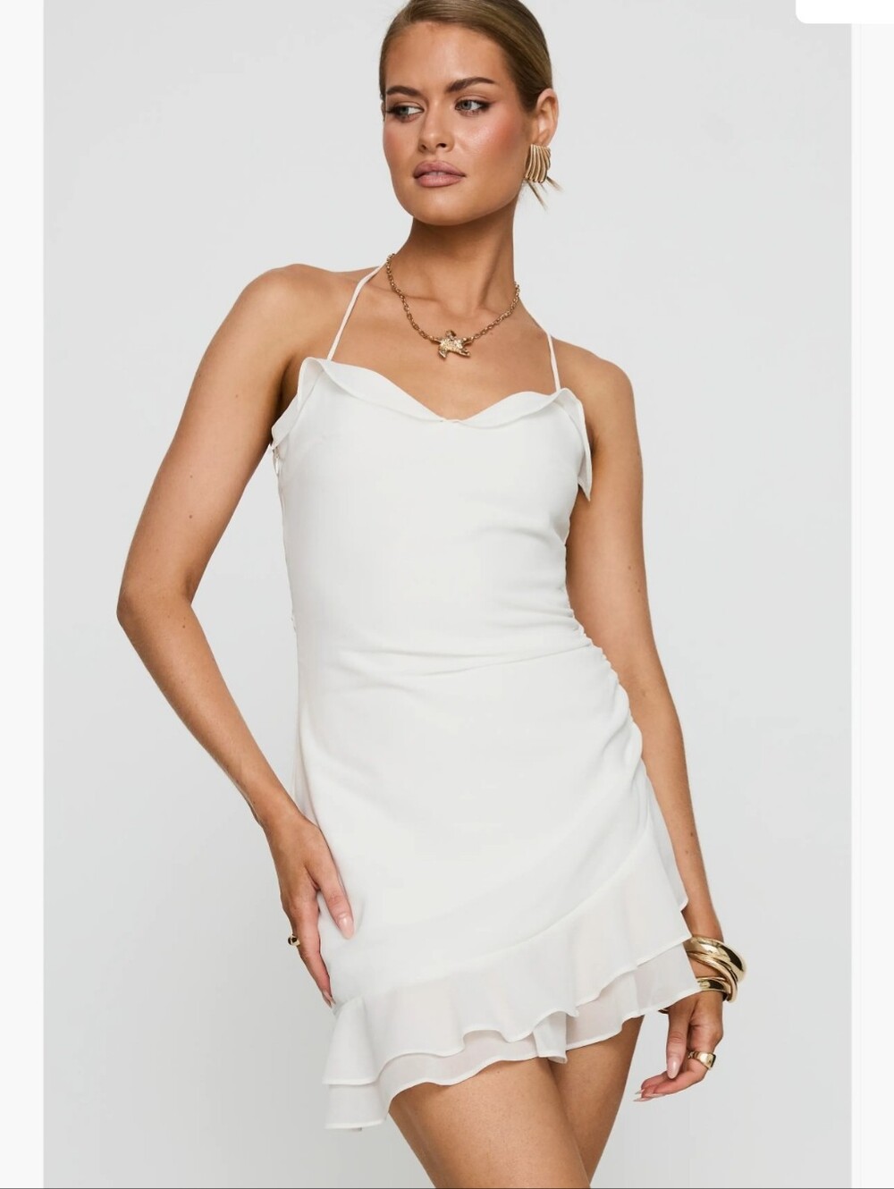 Princess Polly "Yara" Halter Minidress White Ruffle-Hem NWT Size 6